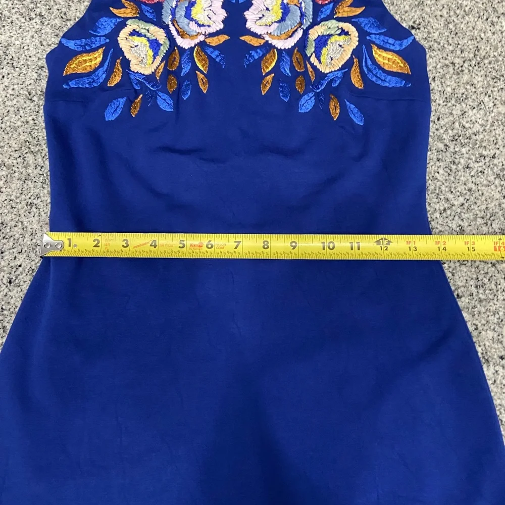 CYNTHIA STEFFE-Womens Blue Sheath Cocktail Dress 4 Floral Embellished Sleeveless - Picture 14 of 15